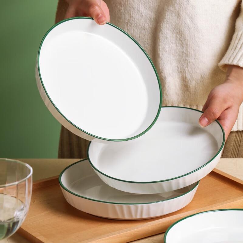 Elegante jade-grüne Rand Keramik Tiefe Suppenschalen, 4er-Set