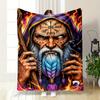 "Wizard with Runes & Raven" Patterned blanket, flannel, suitable for all seasons, home decor, warm and cozy