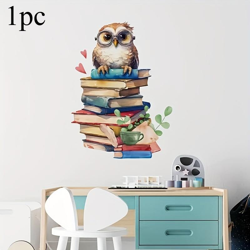 

1 шт. Причудливая сова и красочные книги наклейка для библиотеки Яркие книжные полки и акценты в виде сердец Украшение для кабинета/класса Сова Домашний декор