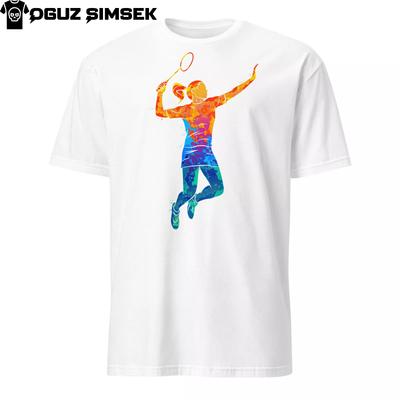 Abstract Colorful Silhouette Badminton Player Unisex T-Shirt Mens Womens Tees Top | Unique Design