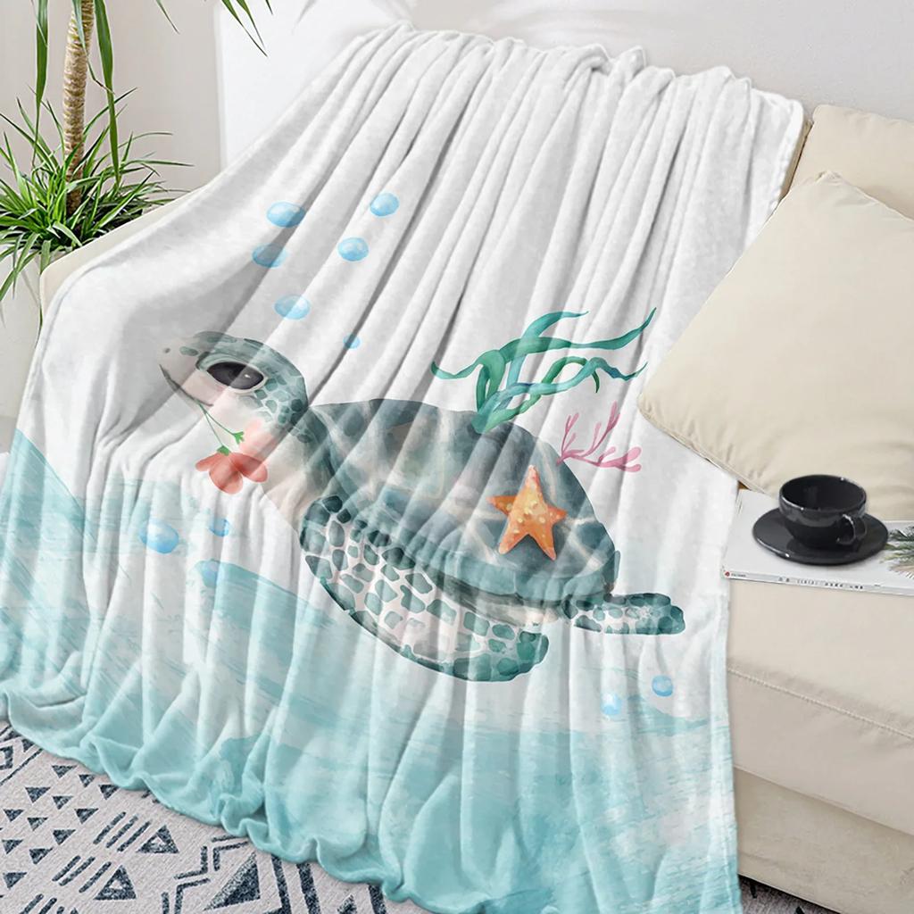 Turtle Blue Sea Bubble Throw Blanket Warm Microfiber Flannel Blanket Bedroom Decor Blankets For Beds
