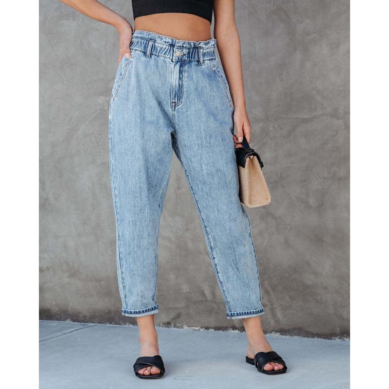 

Летние женские джинсы, свободные тонкие джинсы с высокой талией, старые потертые прямые повседневные брюки S синий