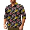 Camicia da uomo a maniche lunghe con bottoni, vestibilità ampia, casual, a tema Halloween, stampa, tessuto comodo e leggero