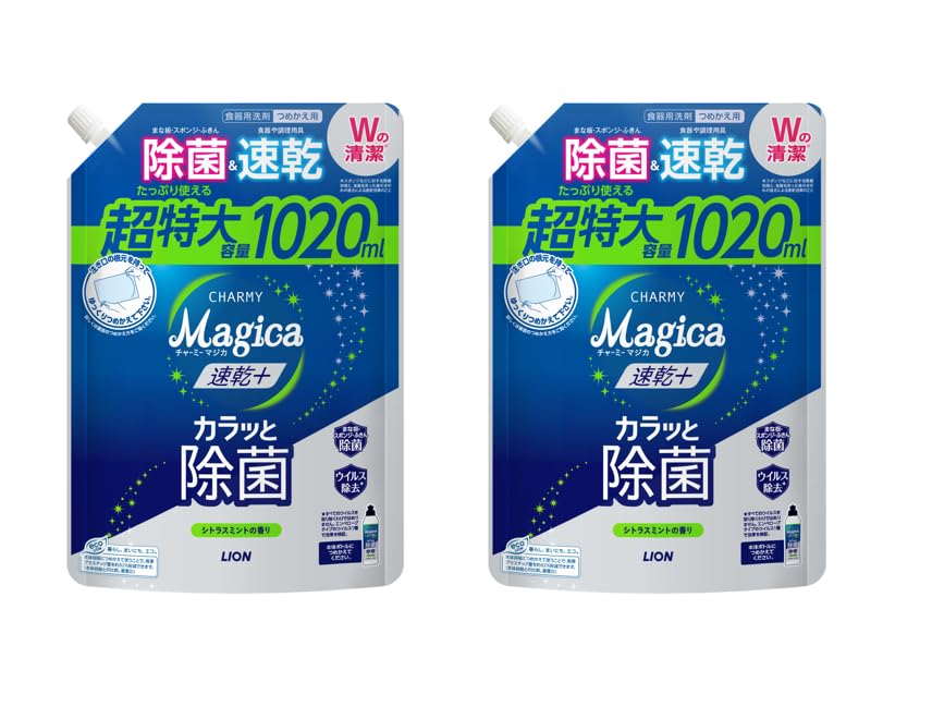 

Lion Charmy Magica Средство для мытья посуды, большой запасной блок, 1020 мл x 2 шт., быстросохнущее, с ароматом цитруса и мяты [набор 2]