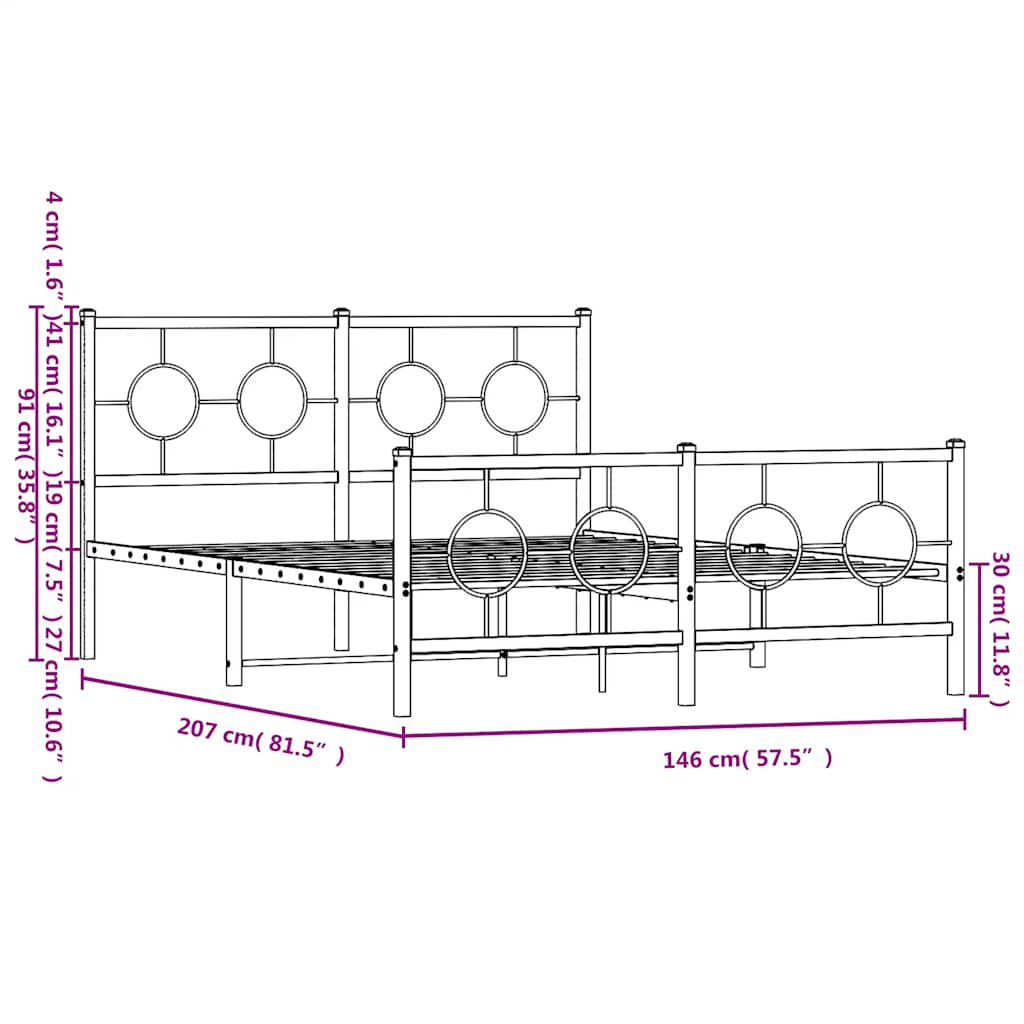 Metal Bed Frame with Headboard and Footboard White 140x200 cm