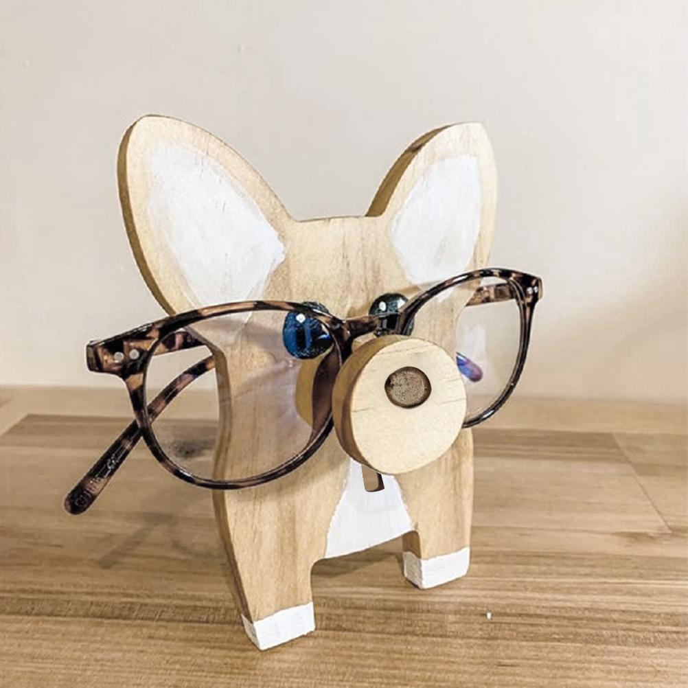 Corgi Glasögonställ Träprydnader Julklapp Skrivbordsdekoration Konstverk Vardagsrum