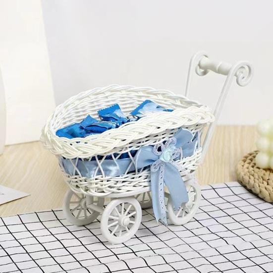 Rattanowy Koszyk na Kwiaty do Wózka Mały Tkany Koszyk do Przechowywania Uchwyt na Sztuczne Kwiaty