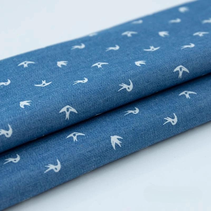 100x150cm Thin Style Washed Printed Fabric Pure Cotton Denim Fabric Summer Clothing Pants Short Dress DIY Clothing Shirt Fabric
