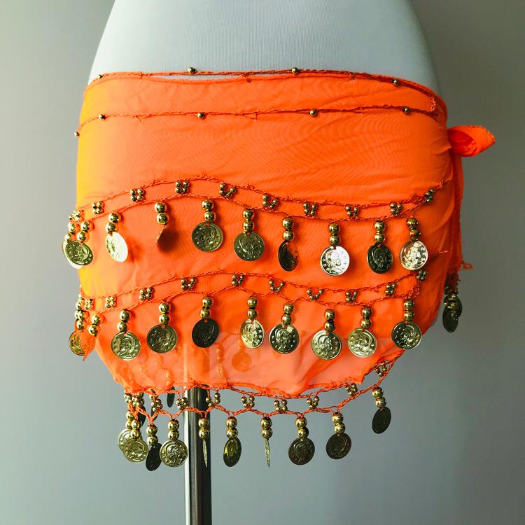 In Stock: Gold Three-Layer Belly Dance Hip Scarf with 128 Coins & Indian Dance 72 Coins Scarf