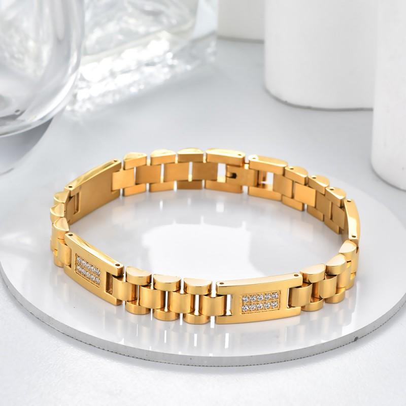 Stainless Steel Geometric Link Bracelet With Crystal Inlay Men Women Fashion OL Style Adjustable Chain Jewelry