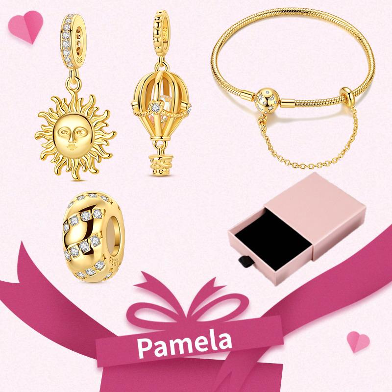 Pink Heart Charm Set 925 Original Silver Charms Bracelet With Gift Box For Women Wedding Anniversary Jewelry Gift 4pcs/lot
