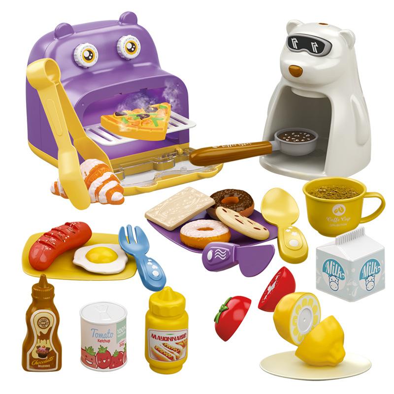 

Пятизвездочная имитационная кухня Мелкая бытовая техника Духовка Кофемашина Хлебопечка Завтрак Костюм Кулинария Еда Игровые игрушки фиолетовый/белый