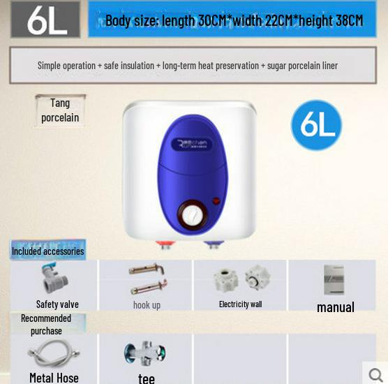 Compact Kitchen Water Heater 6L/8L, Dual Outlets, Enamel Tank, 3-Year Warranty