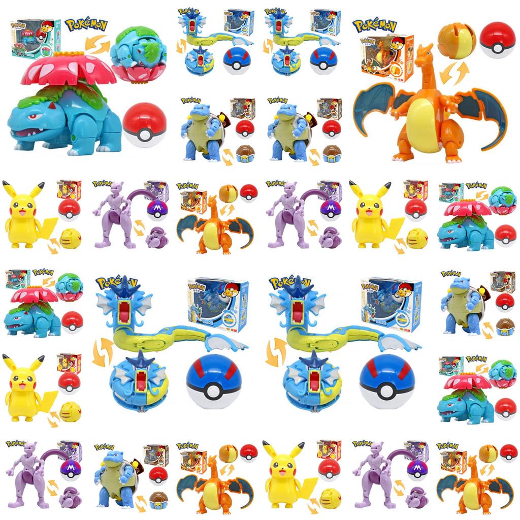 Pokemon Transforming Egg Figures Pikachu Charizard Bulbasaur Collectible Toys