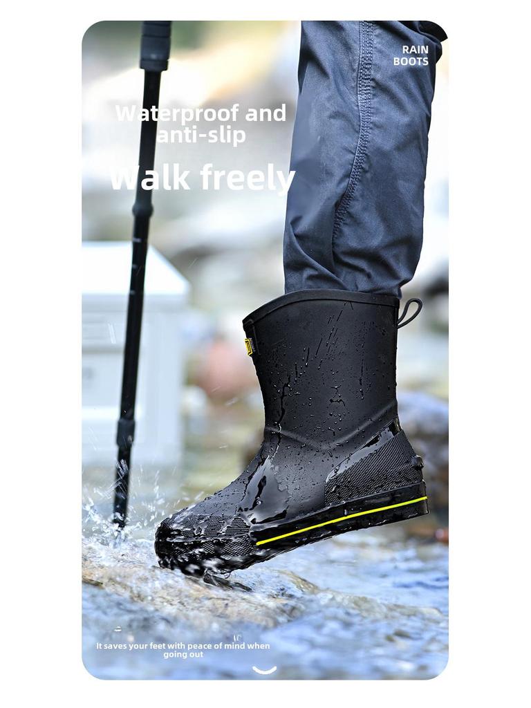 Herren Koreanischer Stil Wasserdicht Rutschfest Regenstiefel, Verschleißfest mit Plus Samt Warmfutter, Bequeme Mittelhohe Gummistiefel.