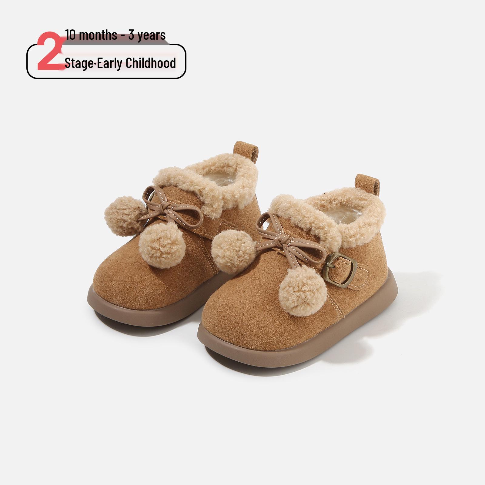 

2025 Winter Girls Korean-Style Plush Lined Snow Boots with Pom-poms, Non-slip and Thickened. 16-20/120 pairs жовтий