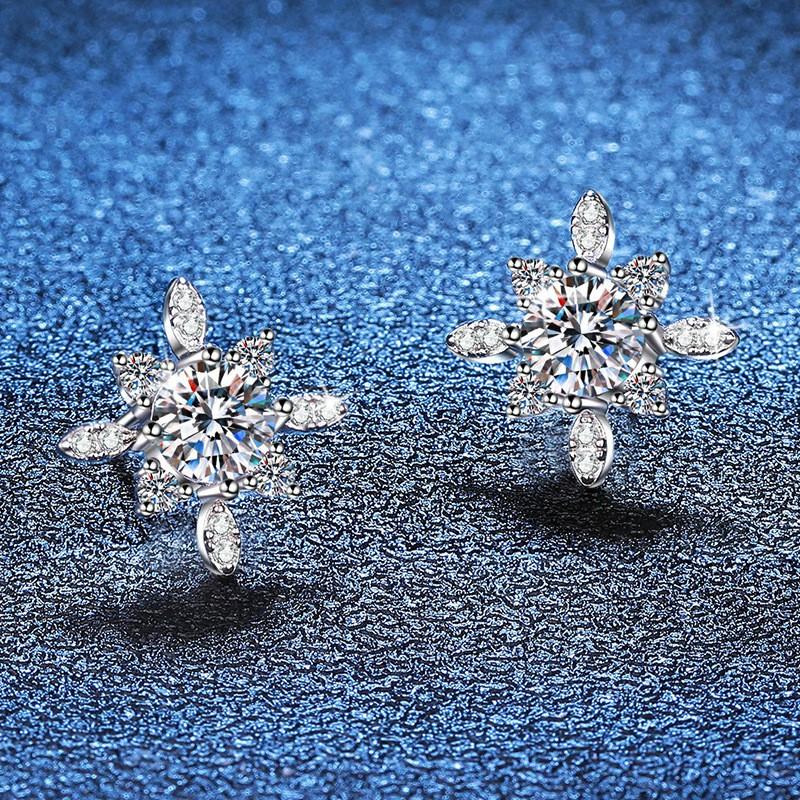 Sterling Flower Stud Earrings Women With D Color Moissanite 1ct Total 5mm Cubic Zirconia 925 Sterling Silver