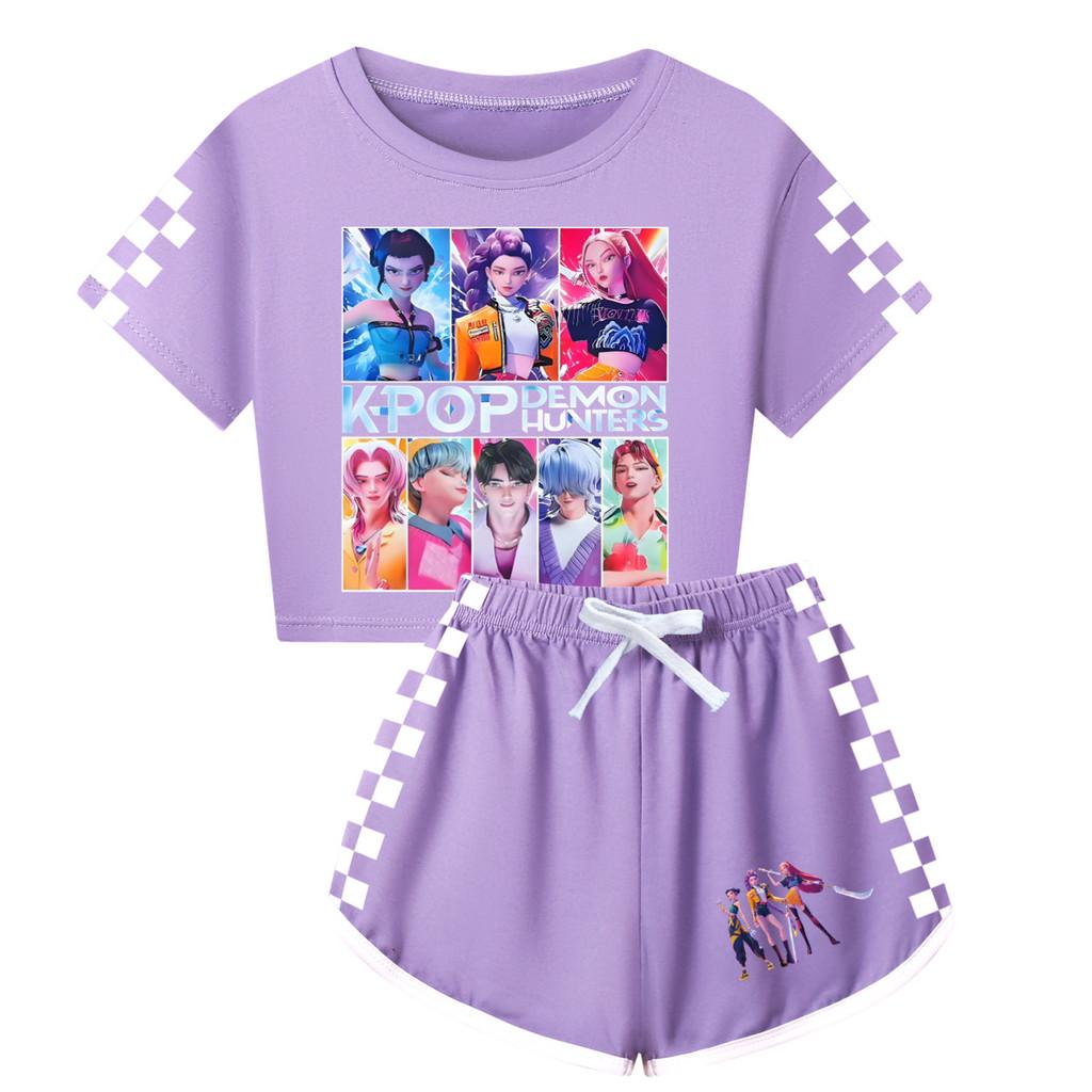 Kpop Demon Hunters Pattern Childrens Short Sleeve Short Pants Parent Child Pajama Set For Kids And Adults 130cm