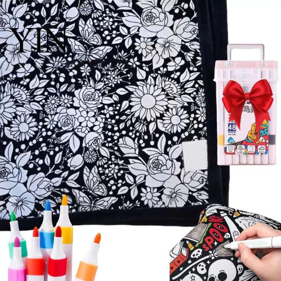 Diy Party Favors for Children DIY Coloring Blanket with 24 Markers, Color Your Own Blanket, 59" X Quiet Time Creative Projects 45" Soft Cozy