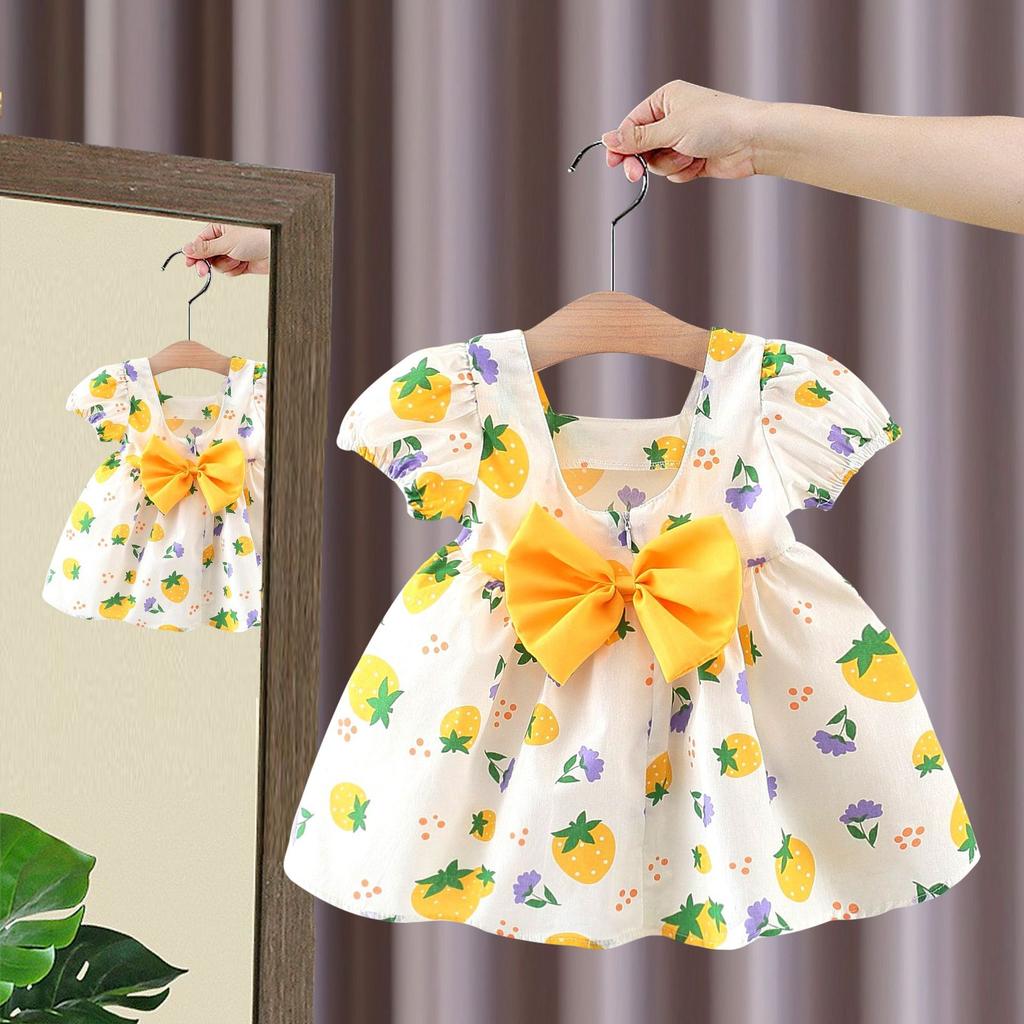 Children's Dress Girls' Summer Strawberry Short Sleeved Princess Dress Girls' Baby Strawberry Bow Dress