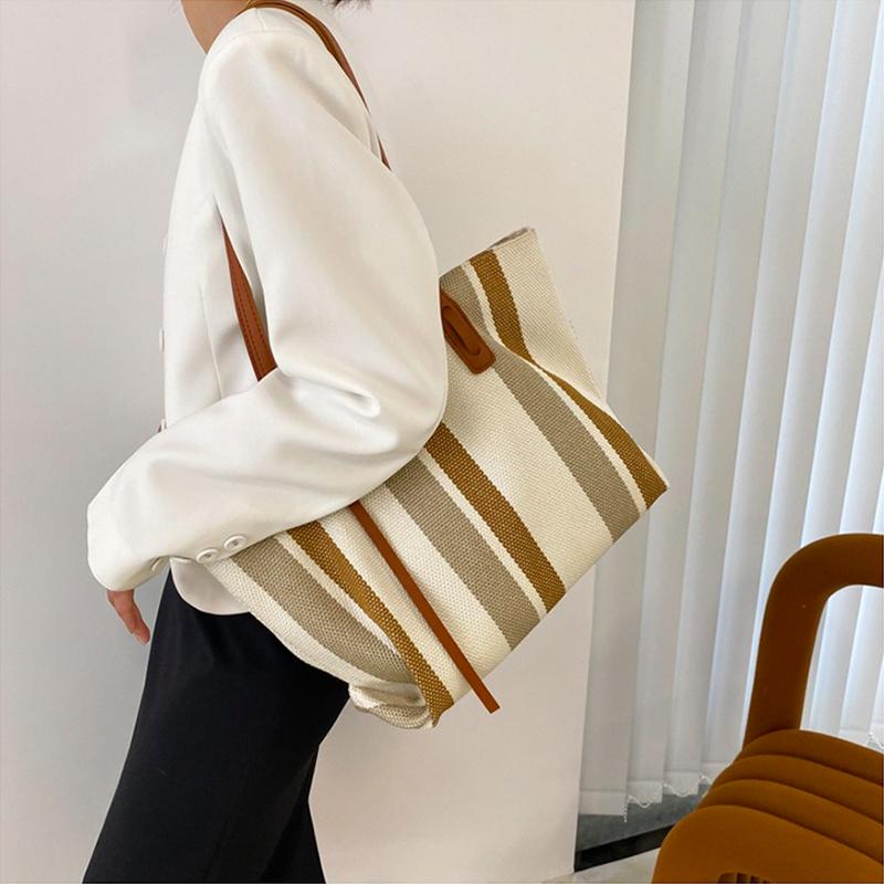 Large Capacity Shoulder Bag for Woman Fashion Stripe Handbag Shopping Bag Ladies Casual Tote Bag