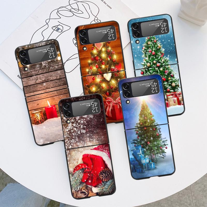 

Case for Samsung Galaxy ZFlip3 Z Flip 3 5G Z Flip 4 ZFlip zflip ZFlip4 Black Funda Cover Christmas Holiday Tree New Year