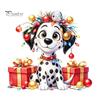 Holiday Scene Setting Decals Christmas Spotted Puppy/Penguin Static Window Sticker, Cute Watercolor Animal Glass Stickers with Colorful Lights & Gift
