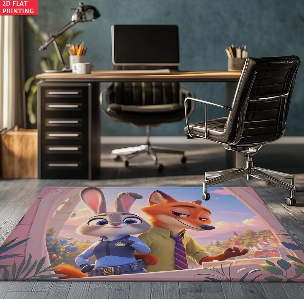 Cartoon Fox and Rabbit Large Room Carpet Non Slip Cartoon Kids Bedroom Living Room Floor Mat Home Decor Children's Play Carpet