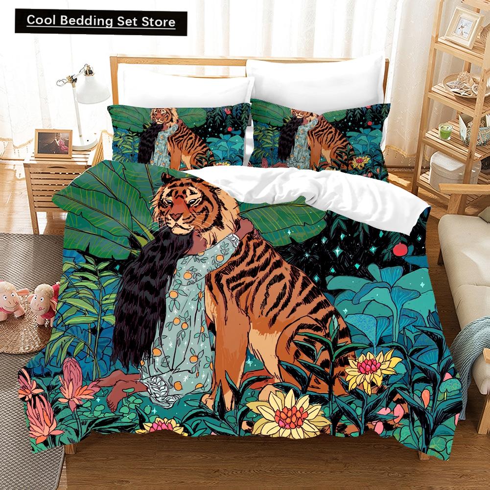 Comforter 3D Tiger Bedding Set King Queen Full Twin Size Brown Animal Jungle Wildlife Comforter Polyester