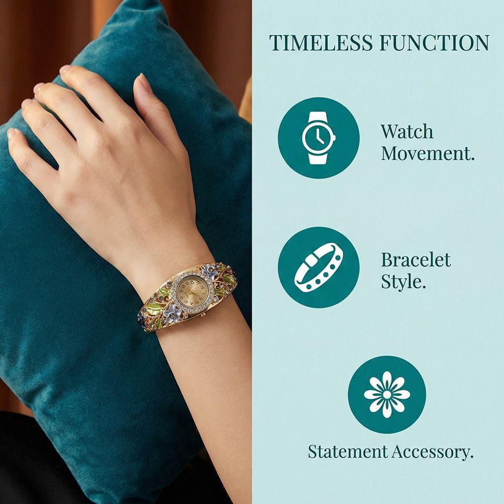 Rhinestone Bracelet Ladies Wristwatch Rich In Flowers Bracelet Watch  Daily Accessory