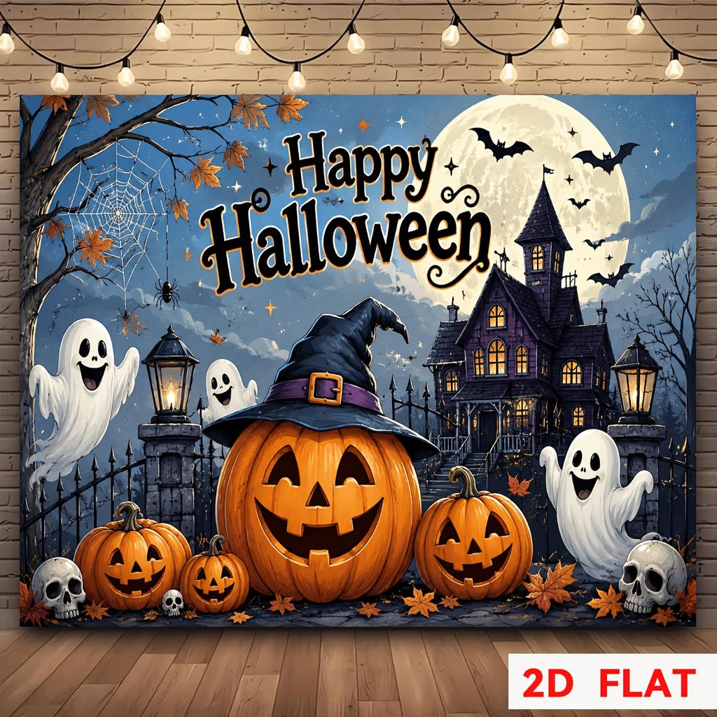 2D planar flag 2D plane - 1 piece 2D flag - Halloween theme party banner background with pumpkin lanterns.PMJ