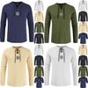 Stylish Medieval Men's Long Sleeve Lace Up Solid Color Retro Cosplay Costume T-shirt
