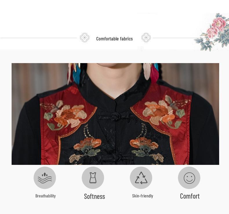 Dámská vyšívaná vesta etnického stylu se stojáčkem a žabkovým zapínáním