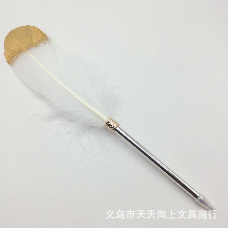 Перьевая ручка, шариковая ручка, европейская винтажная шариковая ручка с пером, шариковая ручка с пером с золотым напылением, рождественский подарок, ручка для подписи на свадьбу 0.7 белый