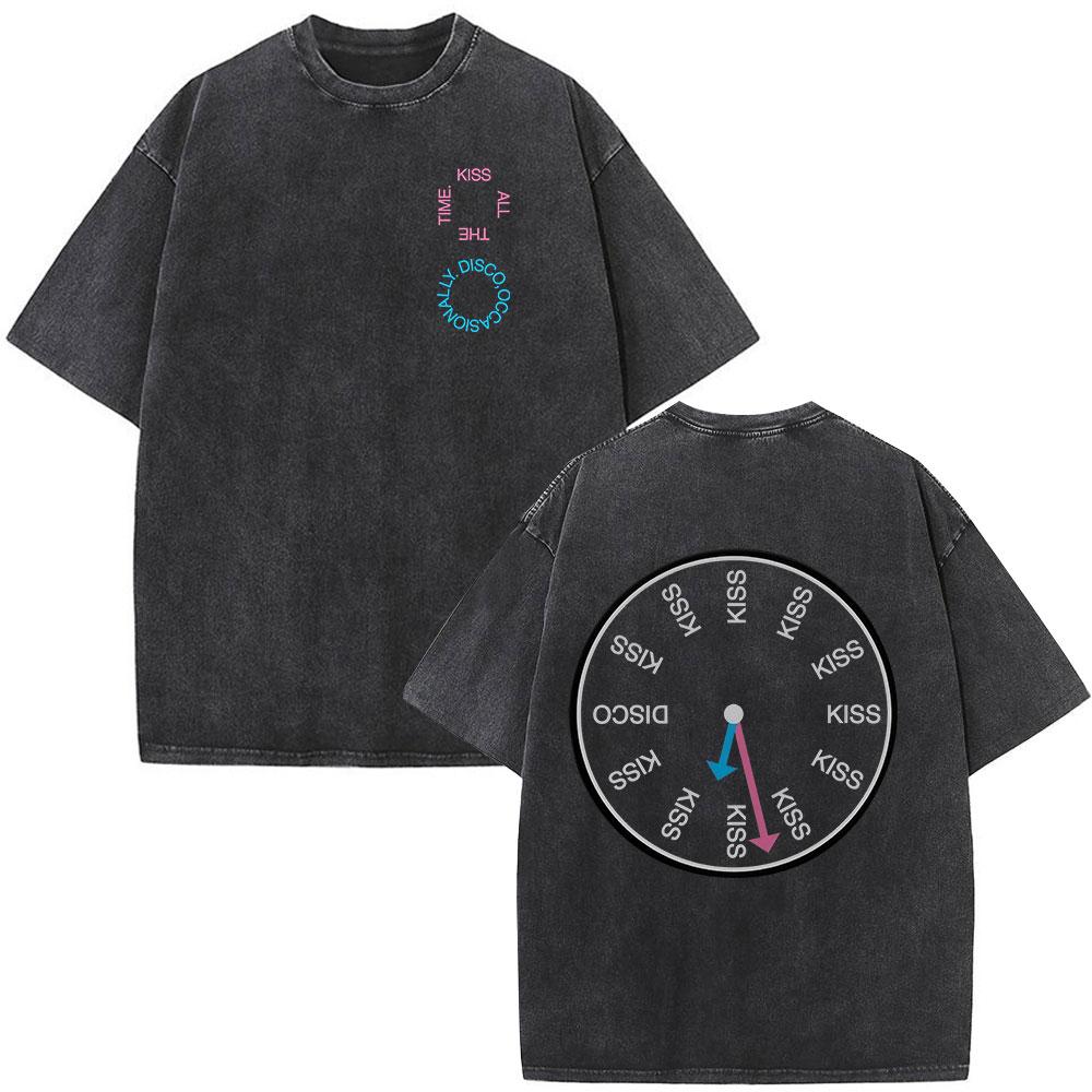 Kiss All The Time Disco Occasionally Tour Vintage Washed T Shirt Men Women High Quality Oversized Cotton Tshirt Streetwear