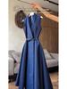 2026 Spring Women's Solid Color Sleeveless Lapel Dress - Slimming, Elegant, and Waist-cinching with a Flared Hem