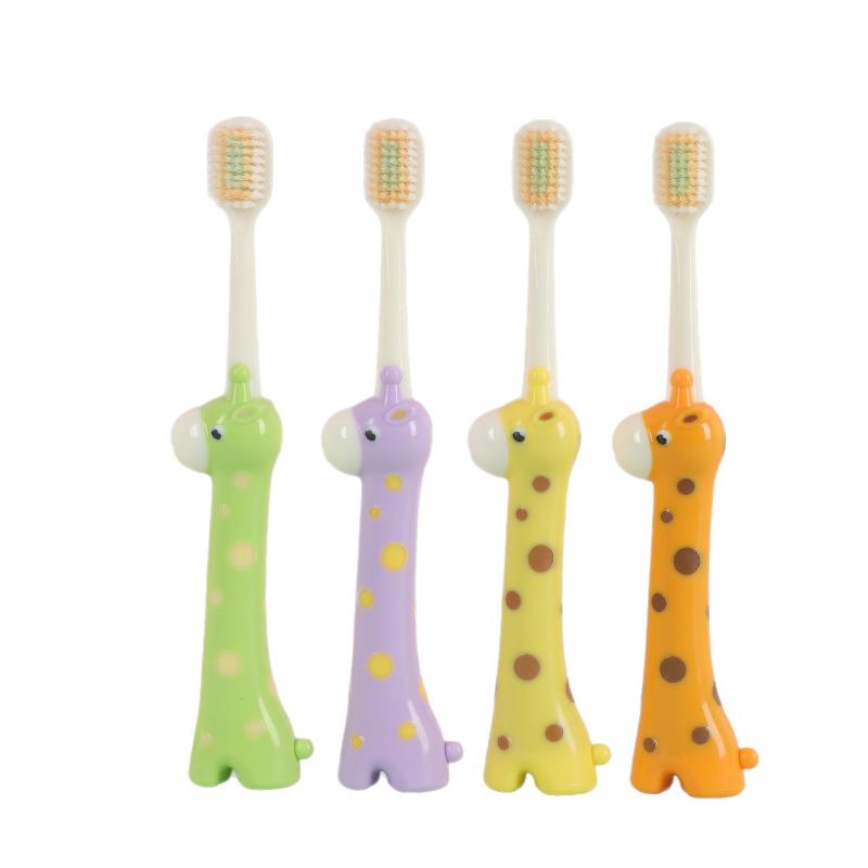 2 Pcs Soft Bristles Kids Toothbrushes Giraffe Shaped Child Cartoon Toothbrush For Kids 3-6-12