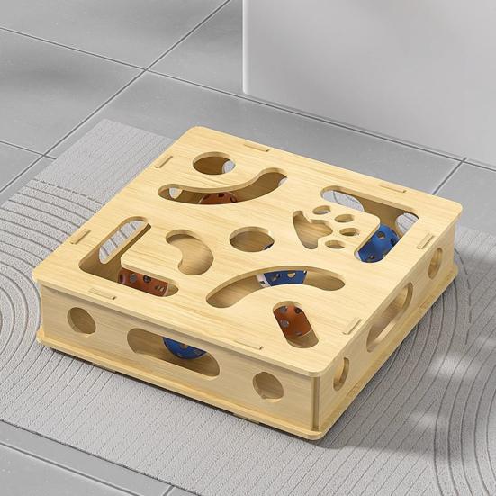 Cat Scratch Puzzle Box Interactive Enrichment Box Cat Nail File Self-Play Maze Box with Bell Balls Scratcher for Cats Hunting Mental Stimulation