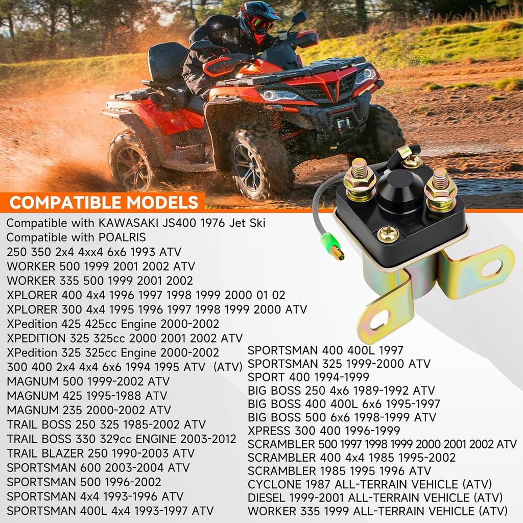 AHL Starter Solenoid Relay For Polaris Sportsman 500 1996-2002 Sportsman 600 2002-2003 Xpress 300 400 1996-1999 Trail BOSS 330 2003-2012 Trail Blazer