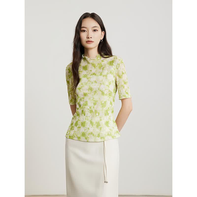 Gejin Ruffle Collar Short Sleeve T-Shirt 3XL