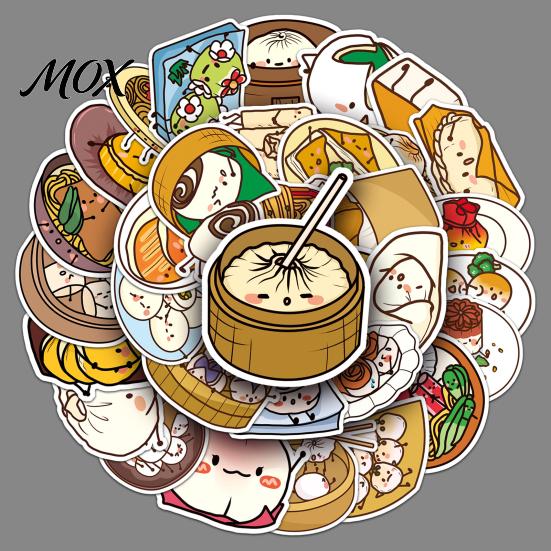 Food Themed Decals for Water Bottles 50Pcs Chinese Stickers, Waterproof PVC Stickers with Steamed Buns Mantou And Dumplings Patterns, Cute Removable