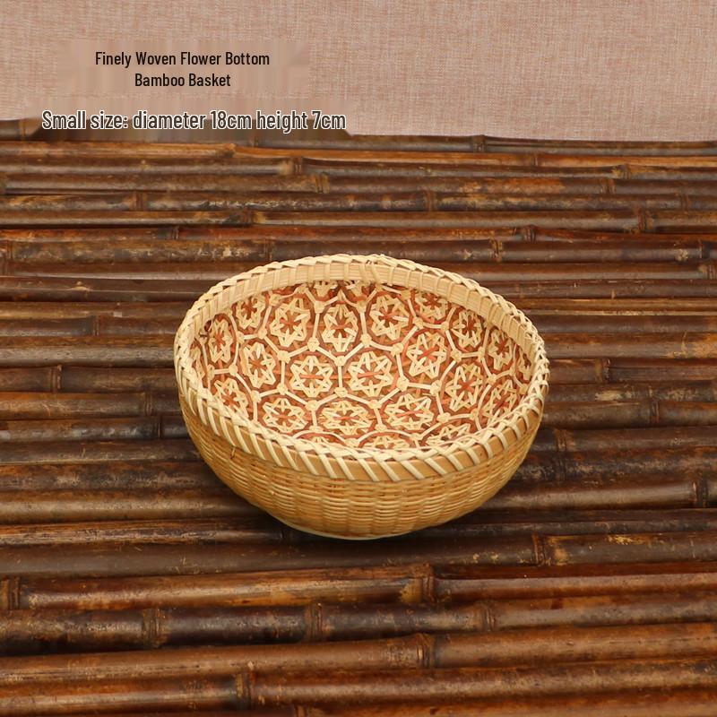 Handmade Bamboo Weaving Storage Basket - Round Farmhouse Style for Home and Kitchen Use