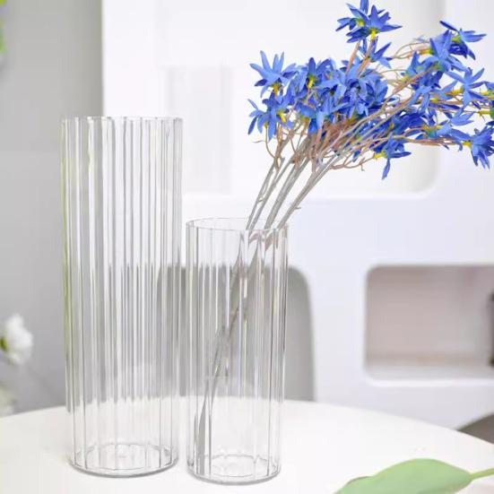Acrylic Clear Cylinder Flower Vase for Plants Bouquet Non Breakable Tall Ribbed Vase for Centerpiece Wedding Home Decor