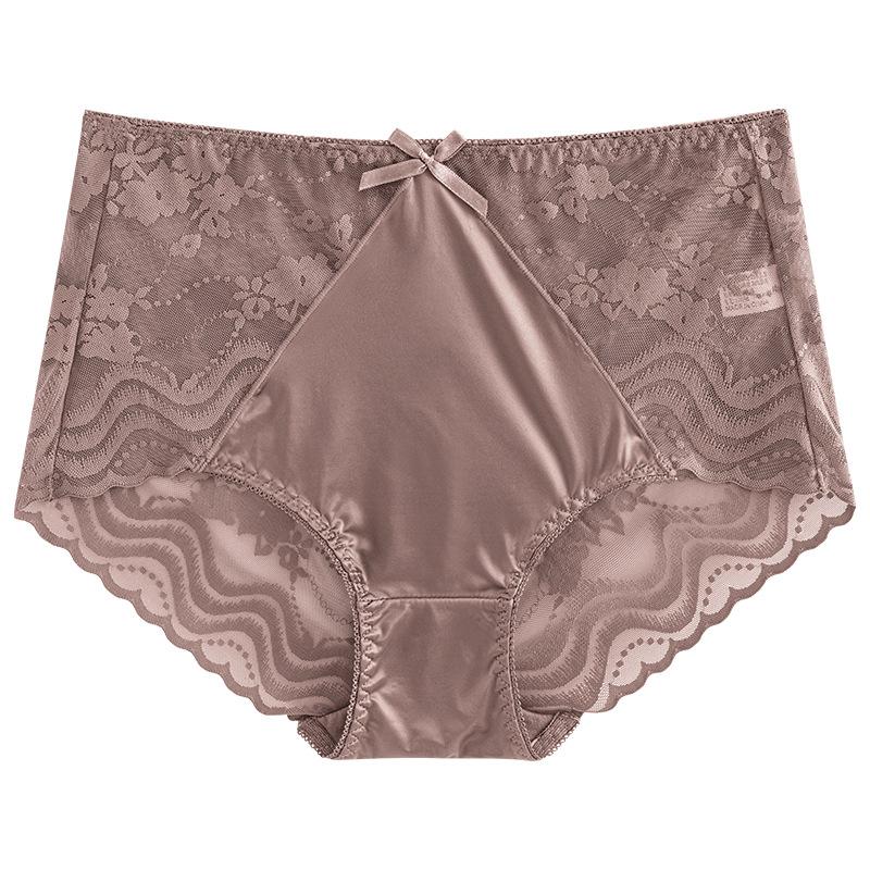 Big Size Lady Sexy Lace Hollow Bow Without Mark Pack Hip Lift Hip High Waist Triangle Briefs