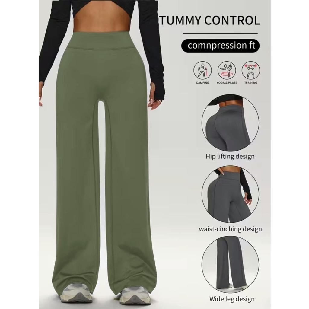 Ladies High-Waisted Wide-Leg Yoga Pants Solid Color Elastic Waistband Comfortable Fabric for Outdoor Fitness