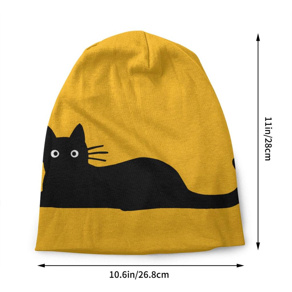 Funny Cartoon Black Cat Skullies Beanies Caps For Unisex Women Unisex Streetwear Winter Warm Knit Hat Adult Bonnet Hats