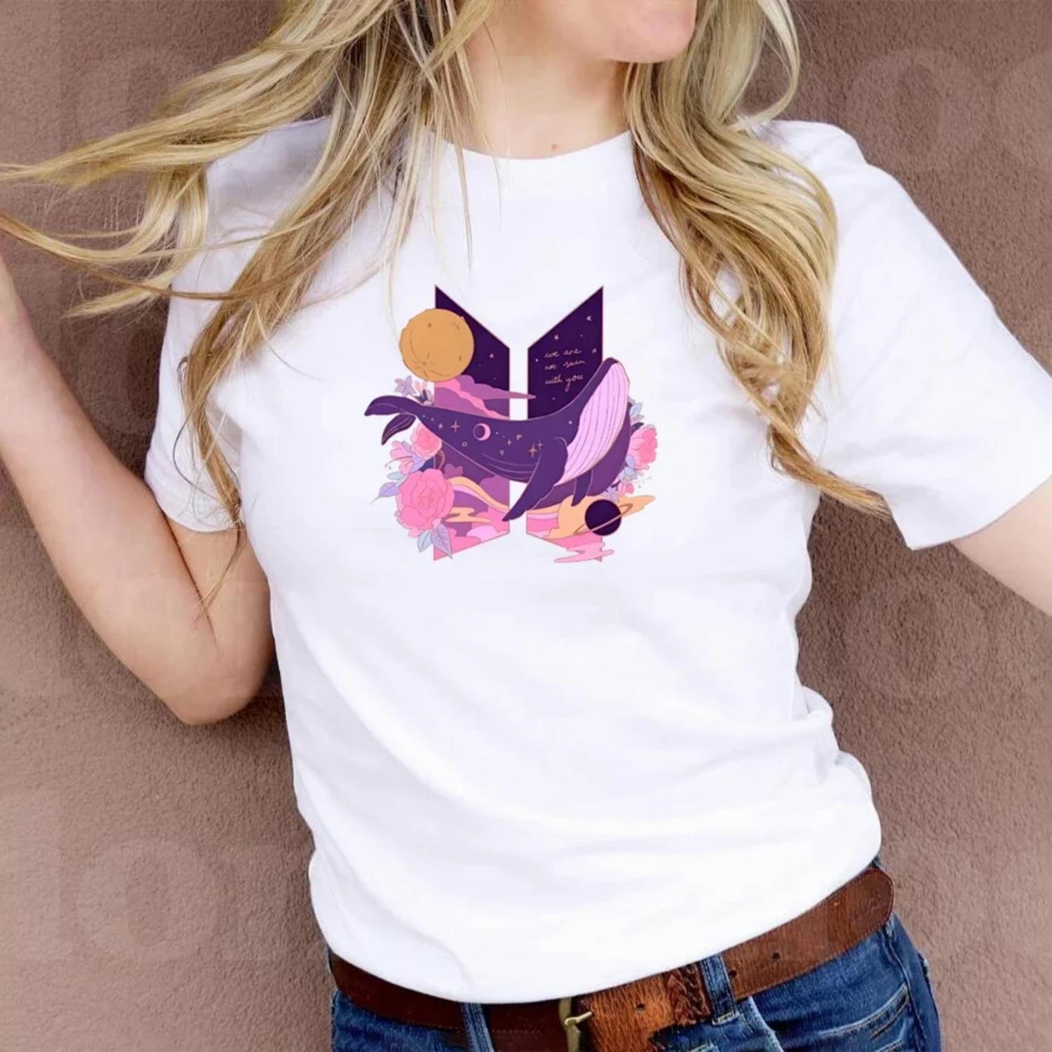 We re Not Seven With You Shirt Koreańska koszulka z logo wieloryba Shirt Kpop Fan Damska letnia koszulka z koreańską muzyką pop S