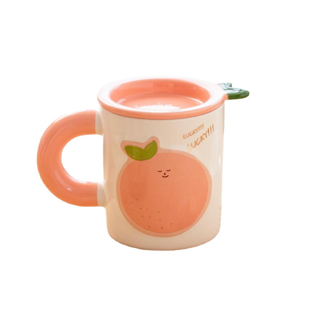 Fruit Mug Ceramic Cup with Lid Home Office Drinking Cup Student Milk Cup Gift Cup Gift Box Ins Style