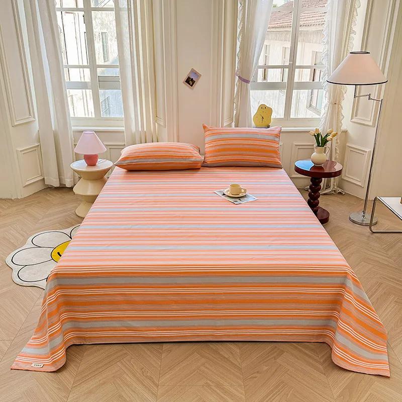 Simple Black White Checkered Pattern Bed Sheet Set 100% Cotton Skin-friendly Breathable Thicken Flat Sheet with 2 Pillowcases