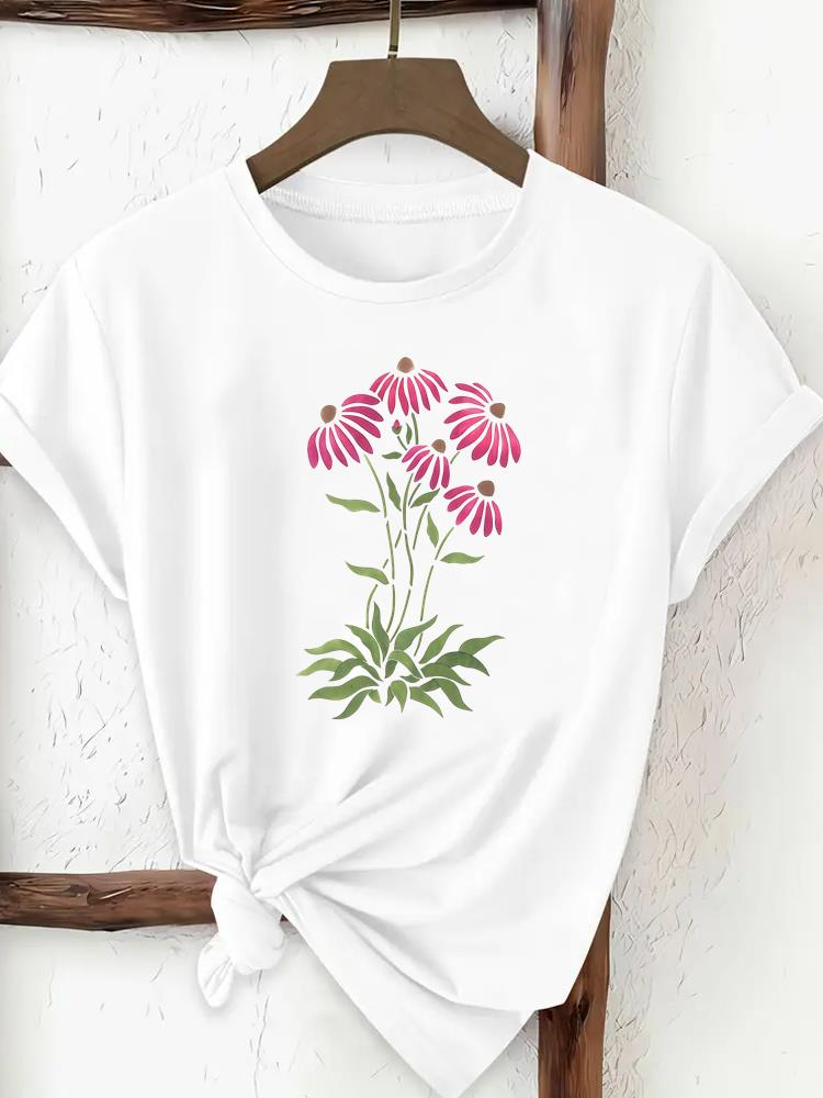 (Asian Size) Butterfly Flower Trend Woman Top Fashion Women Clothing T Shirt Female Short Sleeve Graphic T-shirts Print Tee